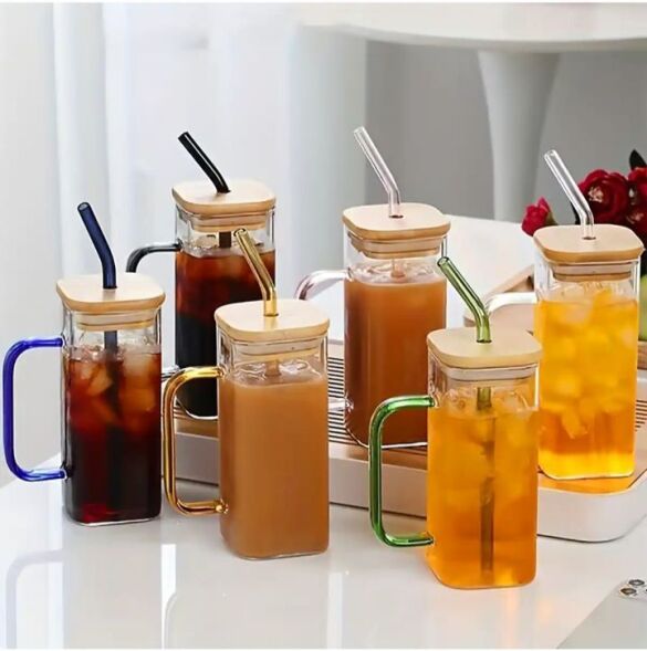 لیوان اسموتی دسته رنگی